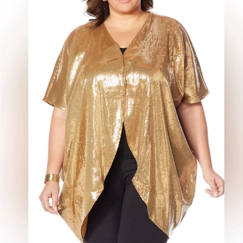 NEW Shavonne Dorsey Silvia Gold Sequin Topper Kimono Plus Size 1X Poncho